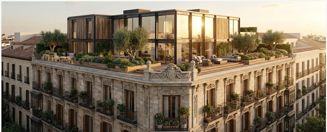 Ático de lujo construido sobre azotea en Madrid